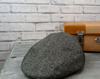 Mens Flat cap - Contemporary Black/Grey Birdseye Yorkshire Tweed, mens hat, mens cap