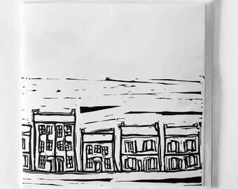 HAND PRINTED Linocut House Card