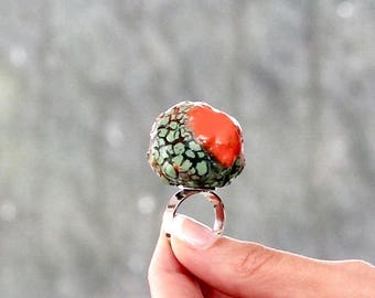 Statement Ring, Ceramic Jewelry - avant garde jewelry, handmade ring, sculptured ring, fashion jewelry, unique jewelry, tribal jewelry