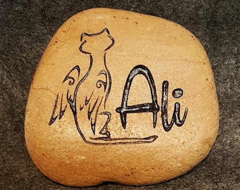 ANGEL CAT MEMORIAL Stone 6" or 4.5" (approx.size) Angel Kitty Engraved & Personalized with Name