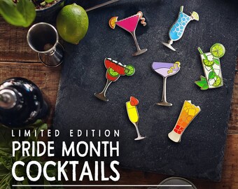 Pride Month Cocktail Collection Limited Edition Pin Set Hard Enamel LGBTQ Drinks