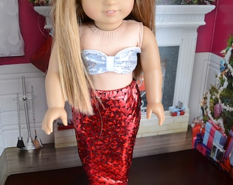 18 inch Doll Clothes - Mermaid Costume - Mermaid Tail - RED SILVER BLACK - Pretty Sparkly - fits American Girl
