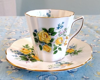 Vintage Rosina English Bone China Tea Cup & Saucer Yellow Roses