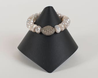Pave Diamond Focal Bead on Mystic Moonstone Rondelle