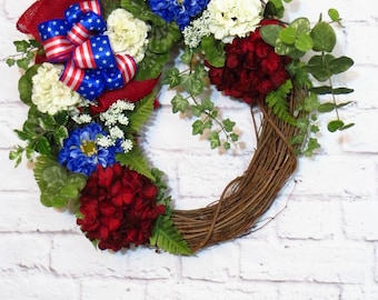 Floral Patriotic Wreath, Memorial Day Wreath, Fourth of July Wreath, Red White and Blue Wreath, Americana Wreath, Summer Wreath