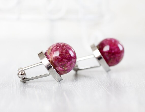 Resin Orb Globe Cuff links - Real flower Cuff links - Clover Flower Cufflinks
