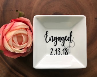 Engaged Ring Dish- Engagement Ring Dish- Engagement Gift- Engagement Party- Engagement Present- Ring Dish- Personalized Ring Dish- Fiancée