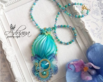 Butterfly Swarovski Shibori Pendant Necklace In Pastel Colours, Silk Shibori Necklace, Shibori Jewelry