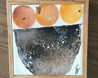 Mid Century Danish Danmark Denmark Hand Painted Ceramic Trivet Abstract Design by Northroup