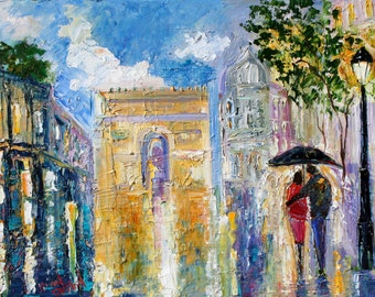 Fine Art Print - Paris Rainy Romance - from oil painting by Karen Tarlton - prints from palette knife art