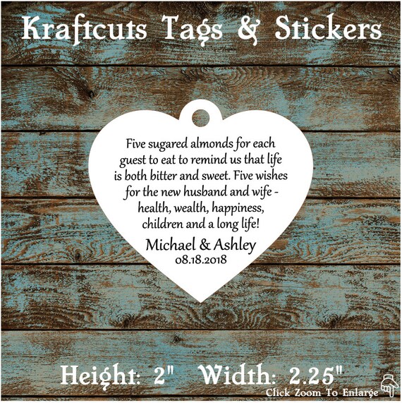 Favor Tags, Jordan Almond Favor Tags, Sugared Almond Favor Tags, Italian Wedding Favor Tags, Heart #690 - Quantity: 30 Tags