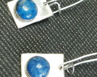 Sterling silver and denim lapis dangle earrings