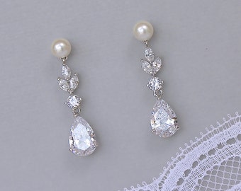 Pearl Bridal Earrings, Crystal Earrings, Pearl Stud Earrings,, Wedding Earrings, ASHLEY PP