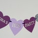 Purple, light purple and silver glitter hen party hearts. Personalised hen/ bachelorette party cocktail bunting. hen party decorations