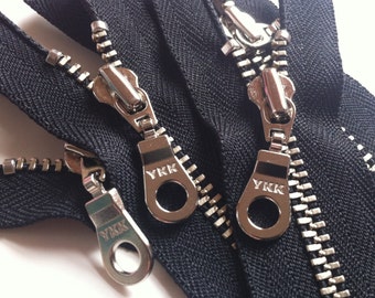 YKK metal zippers -silver nickel teeth and donut pull- (5) pieces - Black 580- Available in 4, 5, 6, 7, 8, 9,10,11,12,14,16,18 or 20 inches