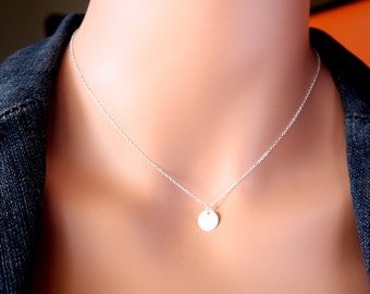 Initial Disc Necklace (7mm) All Sterling Silver, personalized engraved disc, everyday wear, with Material and number of disc to choose