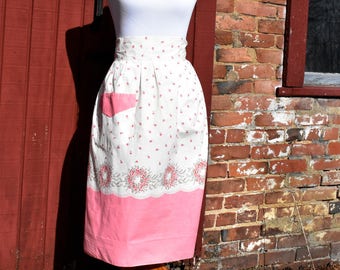 Vintage Pink and Cream Floral Half Apron