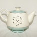 Vintage Aqua and Cream Teapot - lovely simple leaf and berry design, silver trim, holds 44 oz. liquid, porcelain, china, ivory, mint