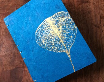 Hand Bound Mini Sketchbook - Mini Journal - Blue & Gold Cover