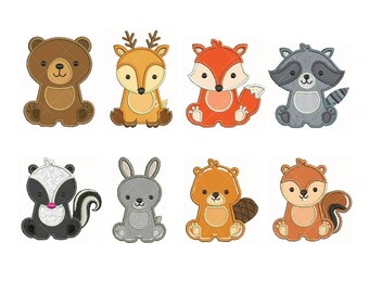 Woodland Baby Animals Applique EMBROIDERY Set Fill Design Machine deer bear fox rabbit beaver raccoon Embroidery Instant Download EN2025E