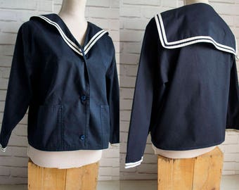 Sailor style Vintage Jacket. Large size Sailor collar jacket.