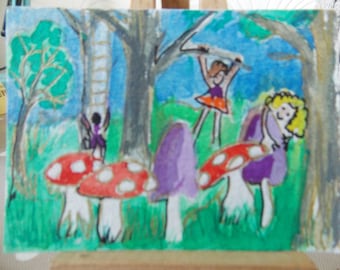 ACEO watercolour Woodland folk
