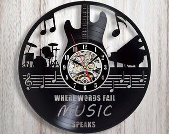 Music lover gift, Music wall clock, Vinyl record wall clock, Music wall art, Music gift for her, Guitar decor, Guitar gift, Music charms