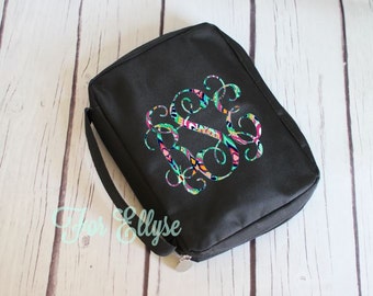 Personalized black Bible Cover - monogrammed soft sided Bible carrying case
