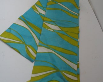 Vintage Easter Colors Coat Scarf Long Fringed Coat Scarf Rayon Spring Scarf Lime Green White and Aqua Coat Scarf with Fringe
