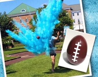 Pink & Blue! ONE empty gender reveal football with a bag of pink powder and a bag of blue powder