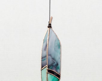 Stained Glass Feather Suncatcher Teal Purple