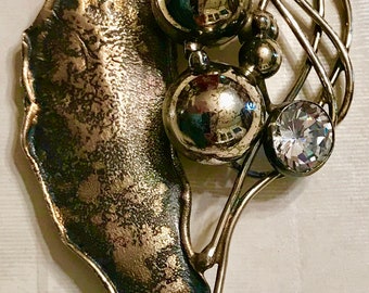 Vintage AVI SOFFER Modernist Craftsman Sterling Silver Brooch w. Brilliant Stone-Israel