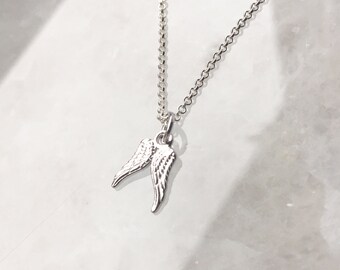 Angel WINGS pendant- wings necklace- wings jewelry- unique necklace- tiny wing necklace- small wings pendant- silver angel wings-wings charm