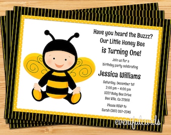 Baby Bee Birthday Party Invitation - Printable
