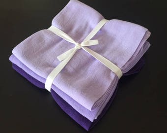 Set of 3, Purple, Dyed Flour Sack, Tea Towels