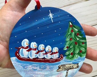 Family Christmas ornament - Personalized Family Christmas Gift - Custom Family Ornament - Kerley Crafts - Kerleycrafts - Gift Idea - snowman