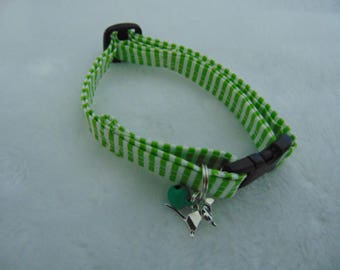 Green and white candy stripe cat collar