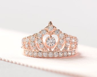 Rose Gold Crown Ring - Princess Crown Ring - Sterling Silver Tiara Ring - Crown Engagement Ring - Unique Engagement Ring - A14