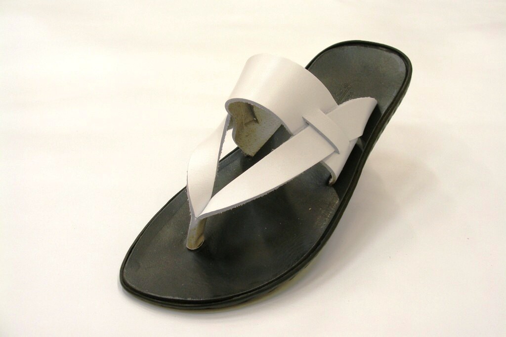 Man white leather sandals