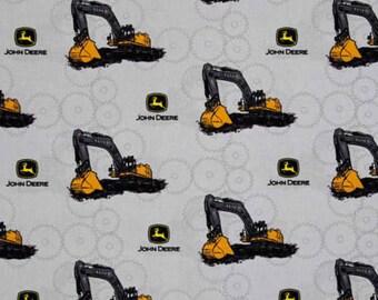 Farm Fabric, Tractor Fabric: John Deere Little Farm - John Deere Excavate Tractors Grey 100% cotton Fabric by the yard (SC1085)