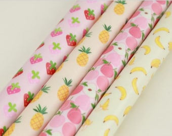 Laminated Cotton Fabric Pineapple Strawberry Peach Banana printed Fabric made in Korea by the Yard