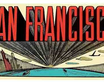 Vintage Style Golden Gate Bridge California 3D San Francisco Travel Decal sticker