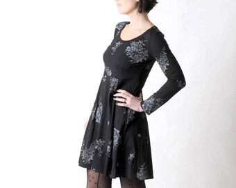 Black jersey dress, Floral long sleeved dress, Womens clothing, Womens dresses, MALAM