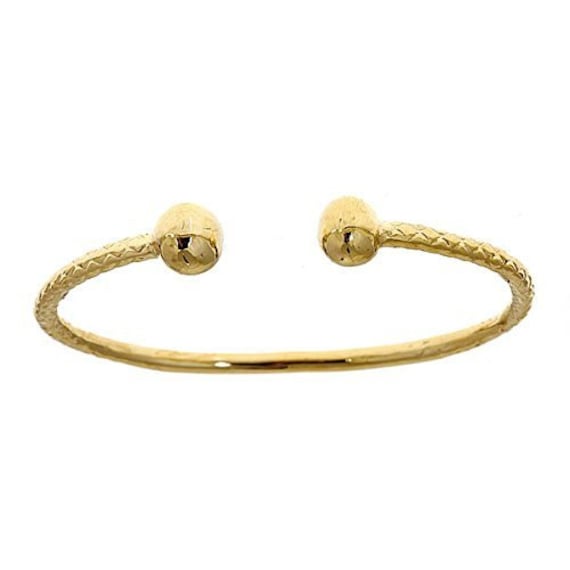 14K Yellow Gold BABY West Indian Bangle w. Ball Ends Made in