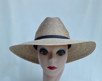 Palm Straw Large Brim Sun Hat / Women's Medium Through XXL Head Sizes Available / Woven Palm Straw Fedora Sun Hat