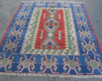 free shipping VINTAGE TURKİSH ousak kilim Anatolian handwoven kilim rug decorative kilim - SİZE : 83'' X 120'' ( 208 cm X 300 cm)