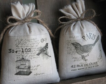 French Lavender Sachets, Shower Gifts, Woodland Birds, French Farmhouse, Set of Two