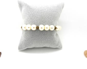 Fashion bracelet White Pearl and bronze