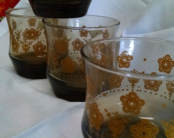 Mid century juice glasses/set of 4/retro/brown glasses