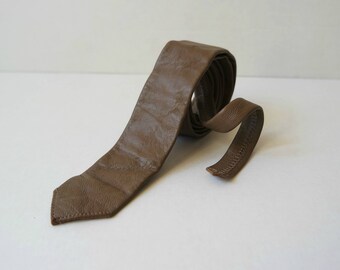Vintage Brown Leather Tie Brown Leather Necktie 1970s